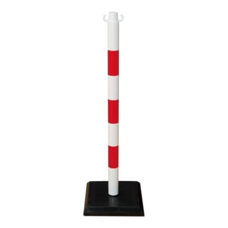 GUARDA-Plus Set de 4 poteaux d’avertissement avec chaîne 12,5 m, plaques de base remplies de béton, rouge-blanc