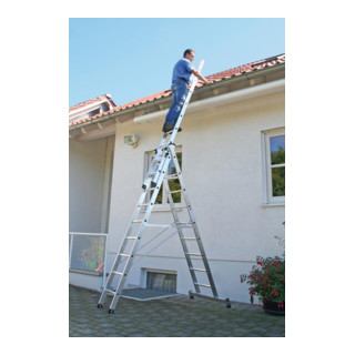 Günzburger Aluminium-Mehrzweckleiter 3-teilig nivello®-Traverse 3 x 11 Sprossen