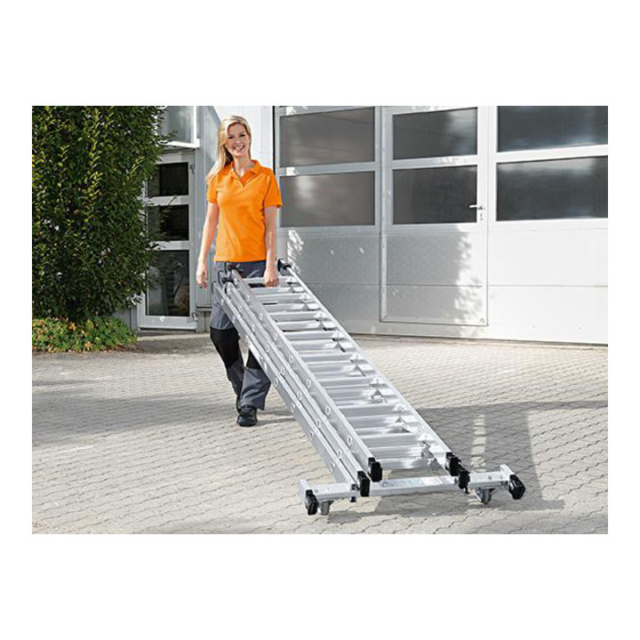 Günzburger Aluminium-Mehrzweckleiter 3-teilig rollbar-Traverse 3 x 11 Sprossen