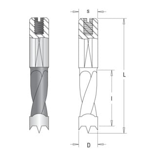 GUHDO Foret combiné à queue cylindrique D6 l27 L57,5 R