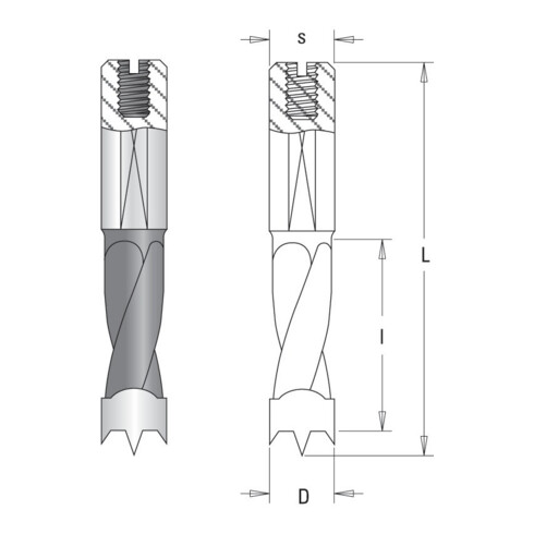 GUHDO Foret combiné à queue cylindrique D8 l27 L57,5 L droit