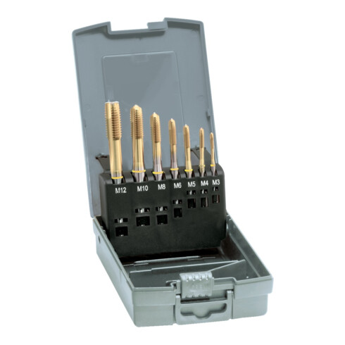 GÜHRING Jeu de tarauds machine DIN371/376 HSSE TiN Forme B M3-12 + foret de centrage