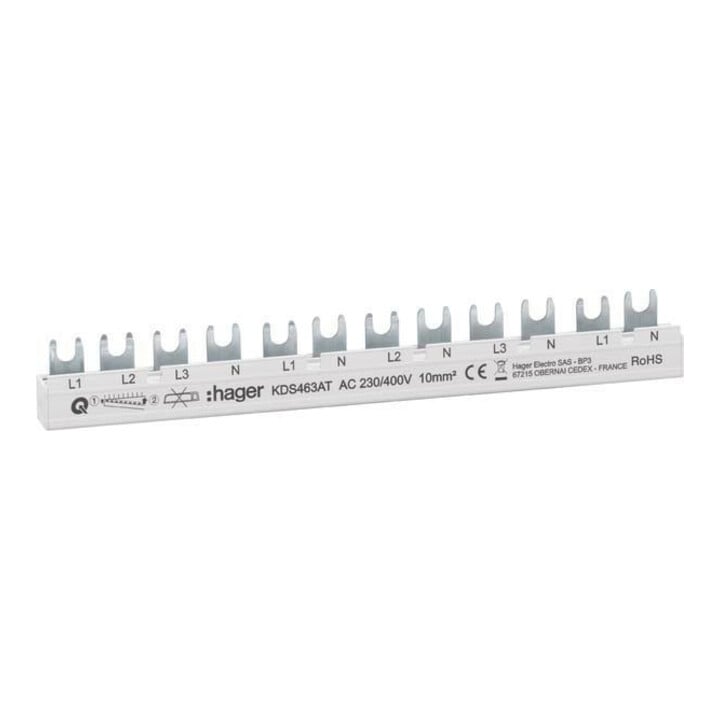 Hager Barre de phase 12 modules 63A L1L2L3N-L1N-L2N KDS463AT