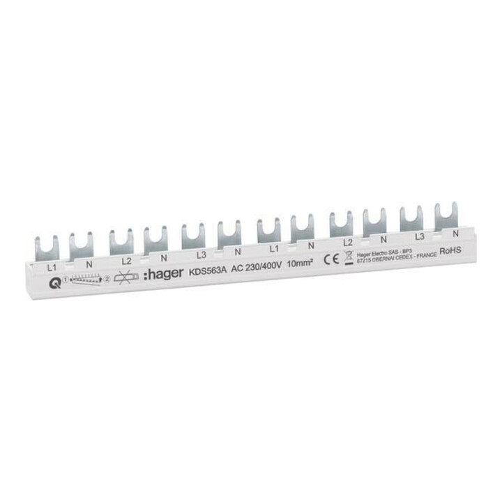 Hager Barre de phase 12 modules 63A L1N-L2N-L3N-L1N KDS563A