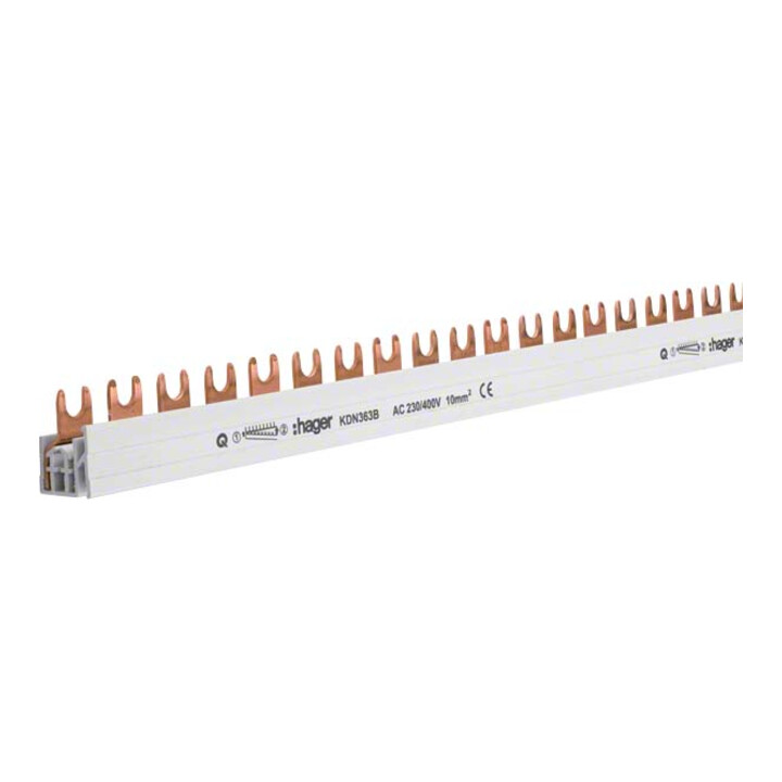 Hager Barre de phase 3P, 10 mm², 57 mod, fourche KDN363B