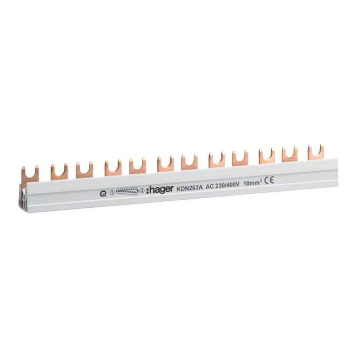 Hager Barrette de phase 2P, 10qmm, 12mod, fourche KDN263A