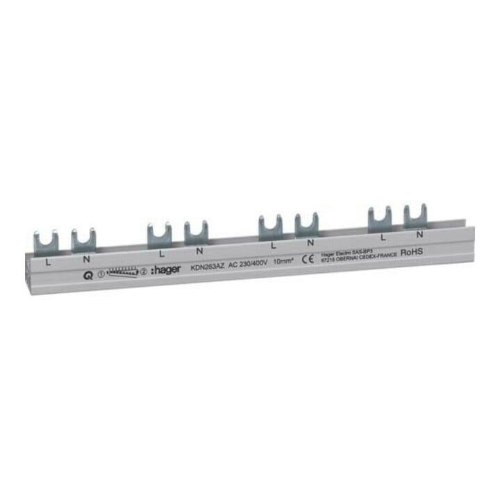 Hager Barrette de phase 2P, embout fourche 10mm² KDN263AZ
