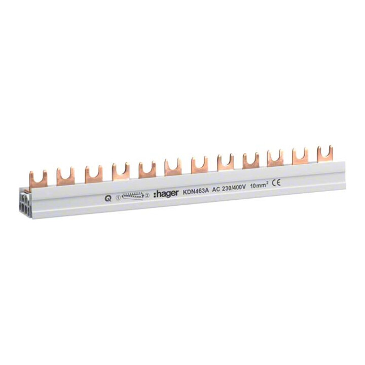 Hager Barrette de phase 3P+N, 10q, 57 modules, Fourche KDN463B