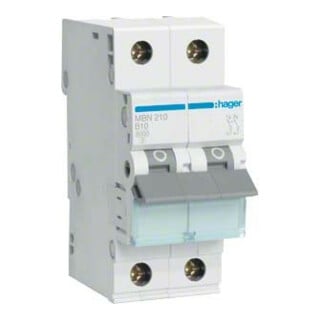 Hager Disjoncteur 2 pôles B-10A, 6kA MBN210