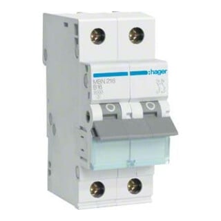 Hager Disjoncteur 2 pôles B-16A, 6kA MBN216