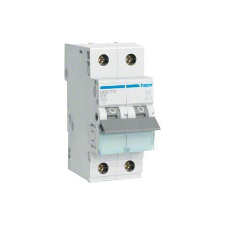 Hager Disjoncteur 2 pôles B-16A, 6kA MBN216