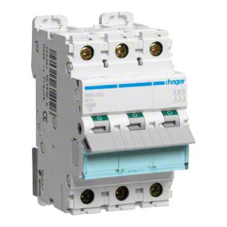 Hager Disjoncteur 3 pôles, B-16A, 10kA, 3M NBN316