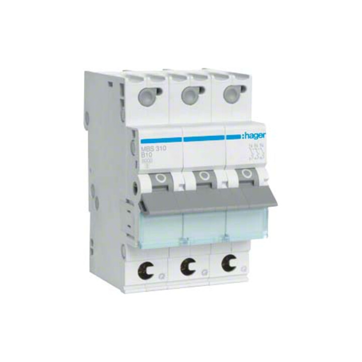 Hager Disjoncteur 3p. B-10A, 6kA, 3M QC MBS310