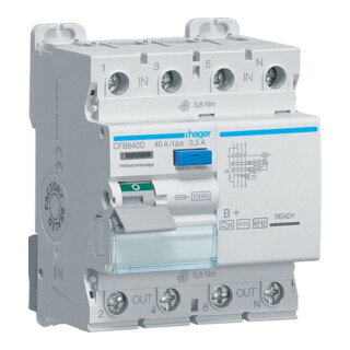 Hager Disjoncteur différentiel 4P 40A 300mA B CFB640D