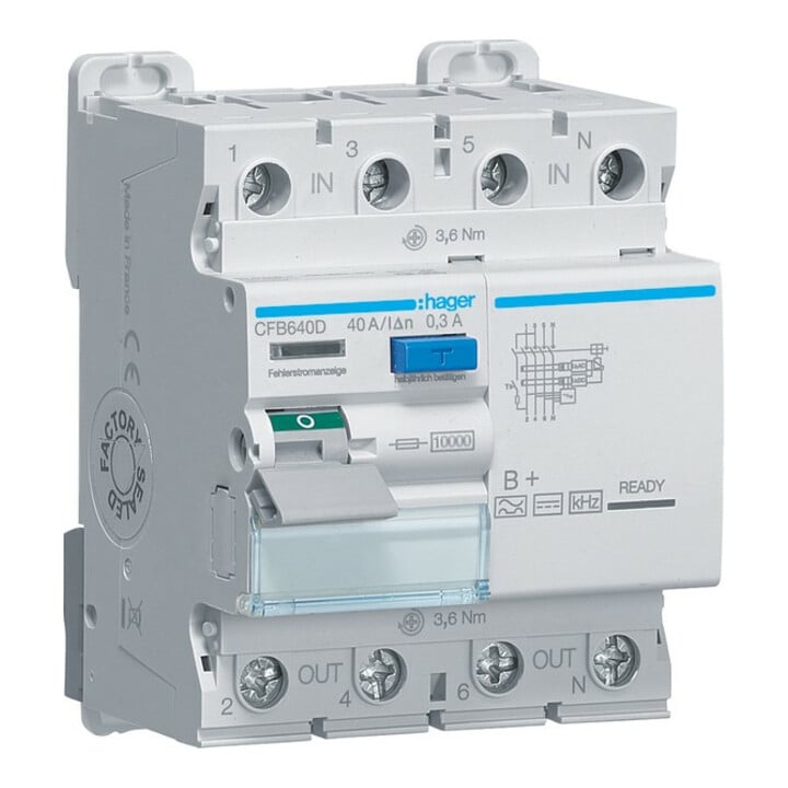 Hager Disjoncteur différentiel 4P 40A 300mA B CFB640D