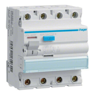 Hager Disjoncteur différentiel 4p 63A/300mA Sel, 6kA CPA463D