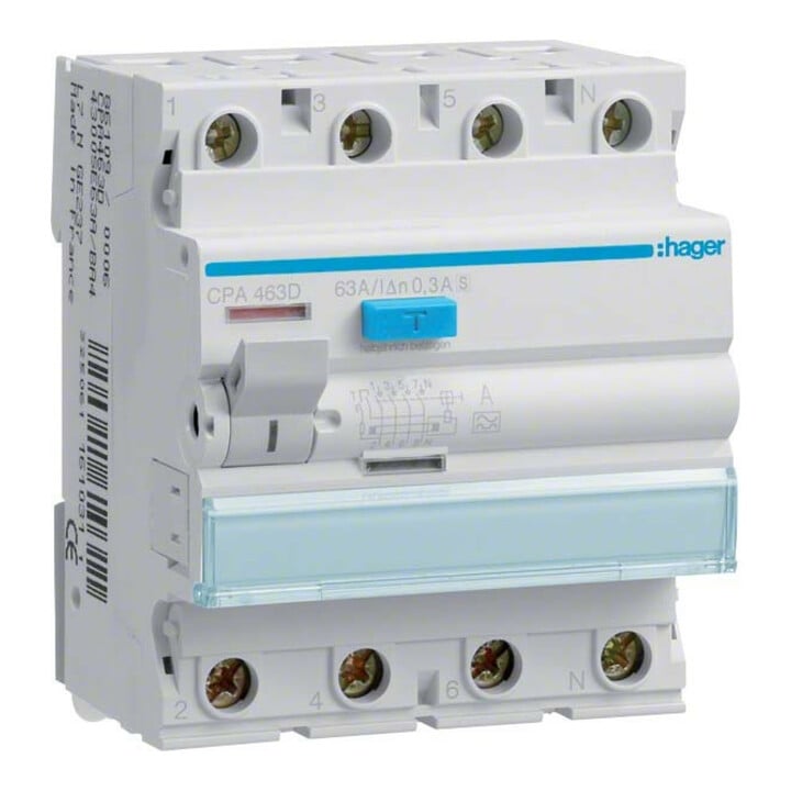 Hager Disjoncteur différentiel 4p 63A/300mA Sel, 6kA CPA463D