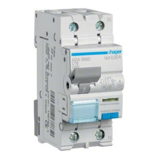 Hager Disjoncteur différentiel FI/LS 1P+N 10kA C-16A 30mA ADA566D