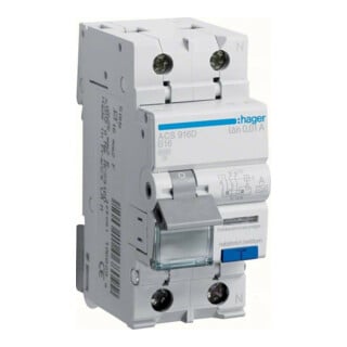 Hager Disjoncteur différentiel FI/LS 1P+N 6kA B-16A 10mA ACS916D