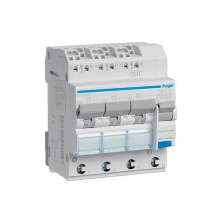 Hager Disjoncteur FI/LS 3x 1P+N, 6 kA ADZ366D