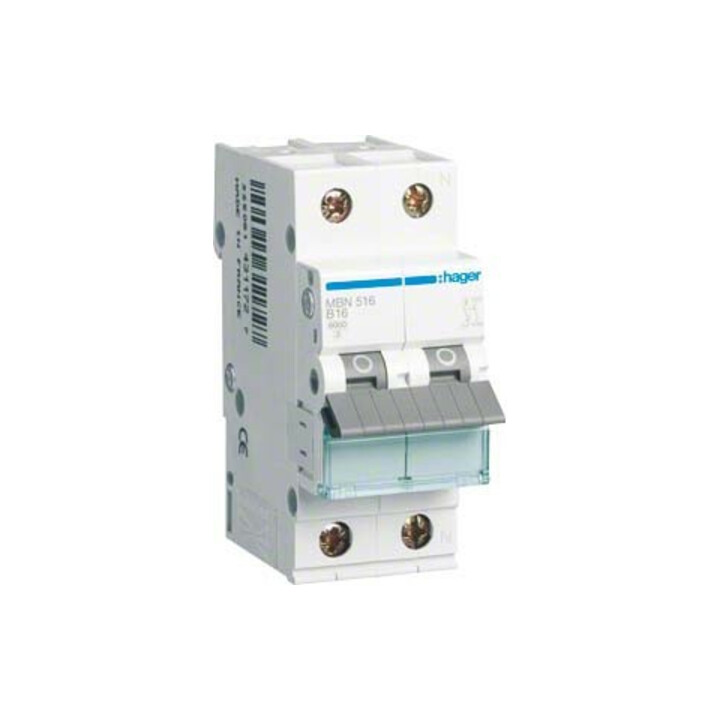 Hager Disjoncteur unipolaire + neutre, B-16A, 6kA MBN516