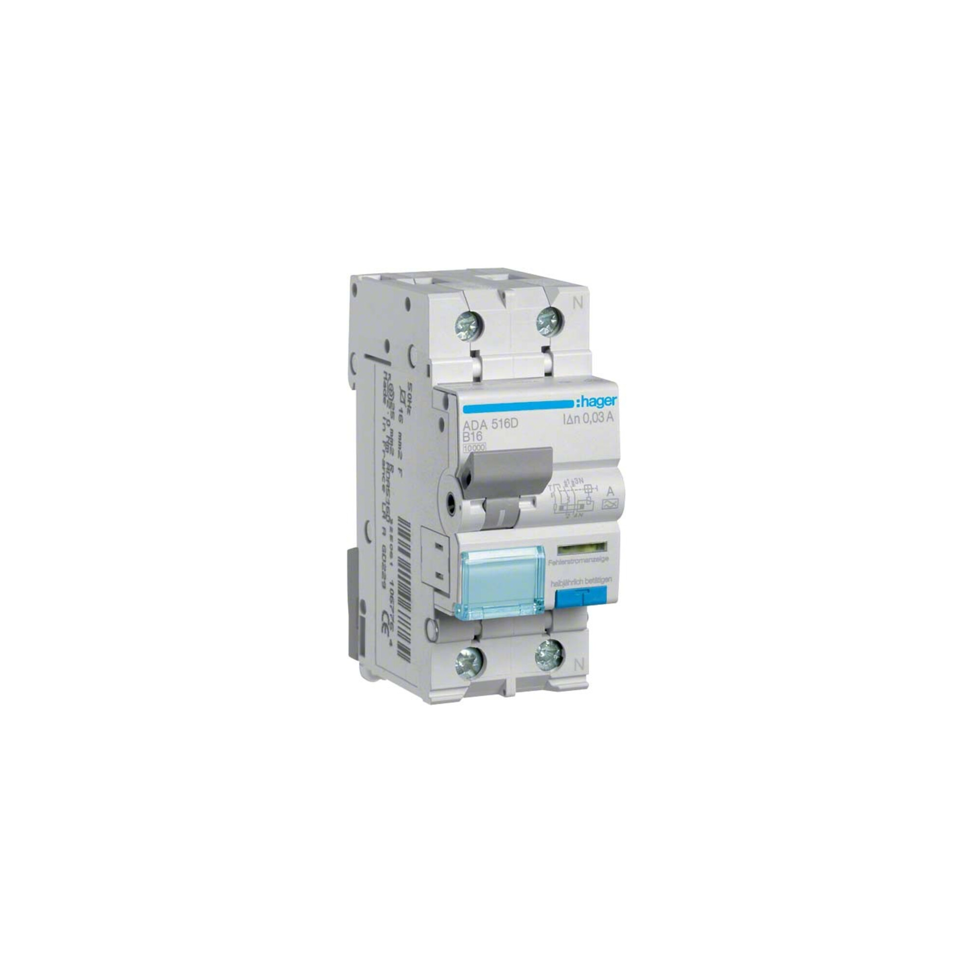 Hager FI/LS-Schalter 1P+N 10kA B-16A 30mA ADA516D