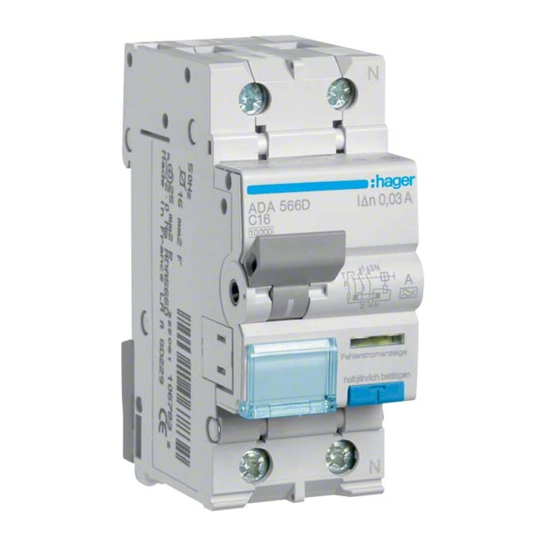 Hager FI/LS-Schalter 1P+N 10kA C-16A 30mA ADA566D