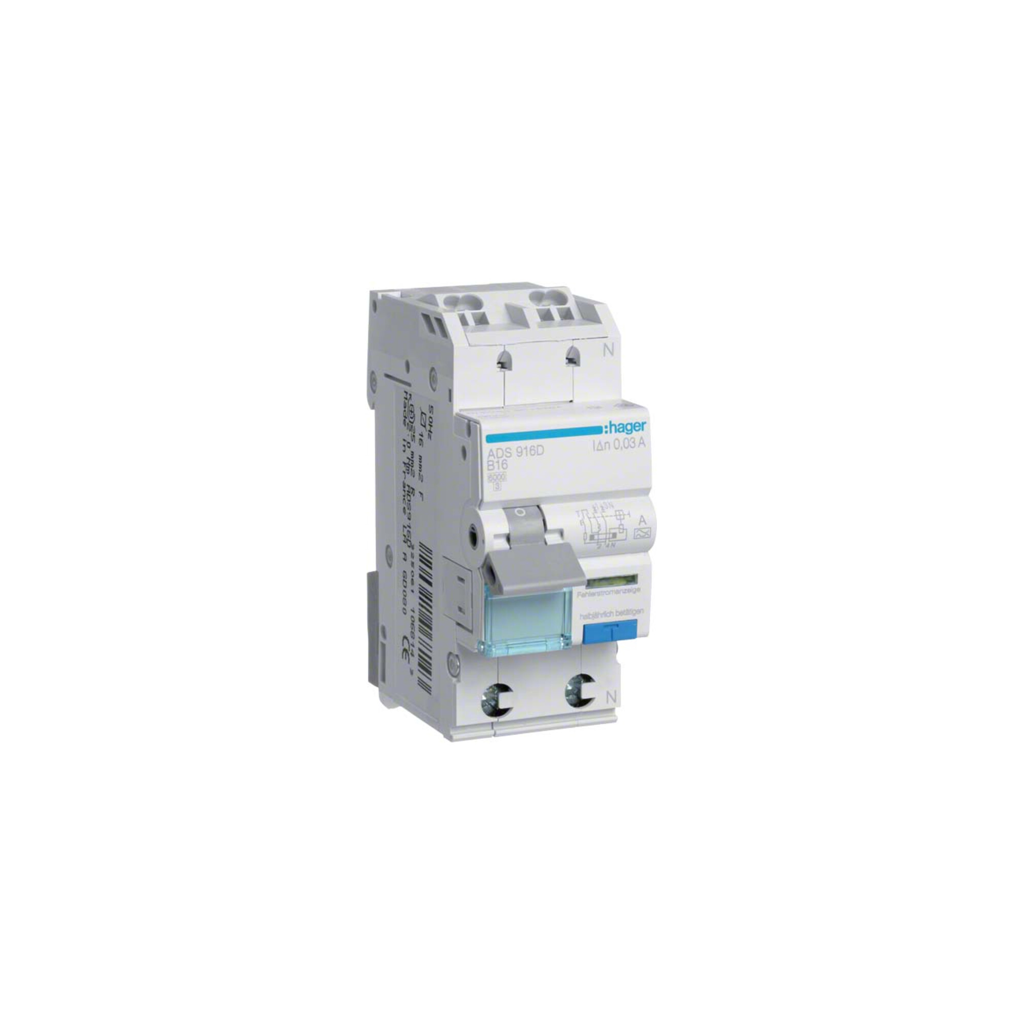 Hager FI/LS-Schalter 1P+N 6kA B-25A 30mA ADS925D