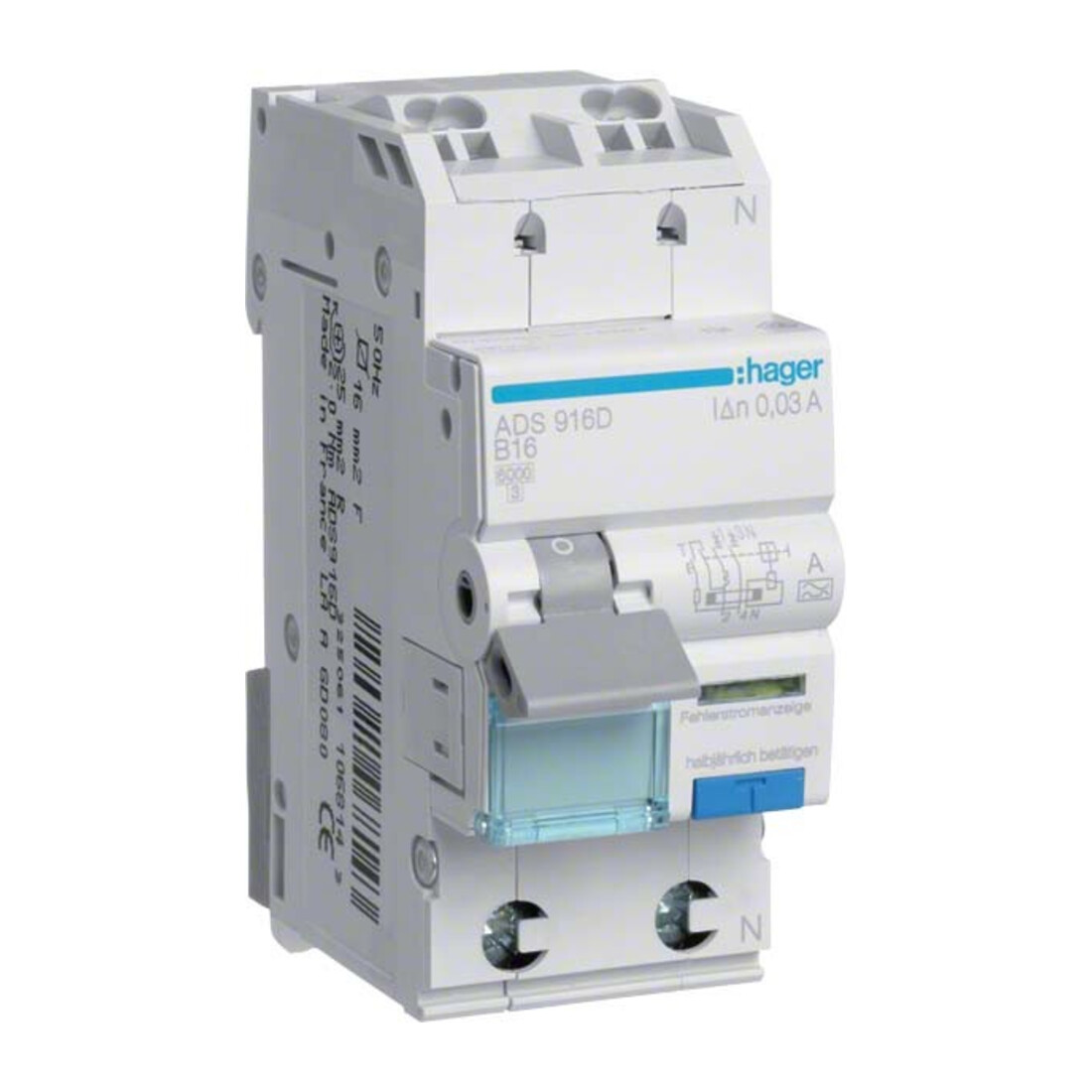 Hager FI/LS-Schalter 1P+N 6kA B-6A 30mA ADS906D