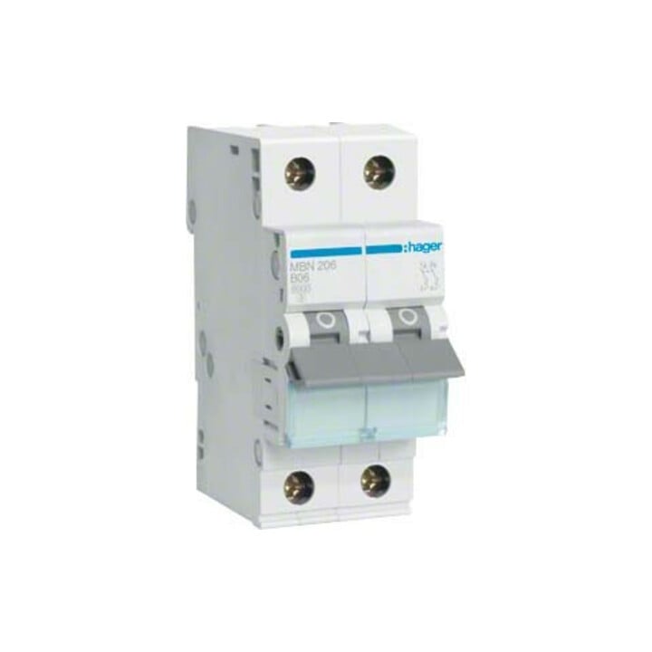 Hager Leitungsschutzschalter 2pol. B-6A, 6kA MBN206