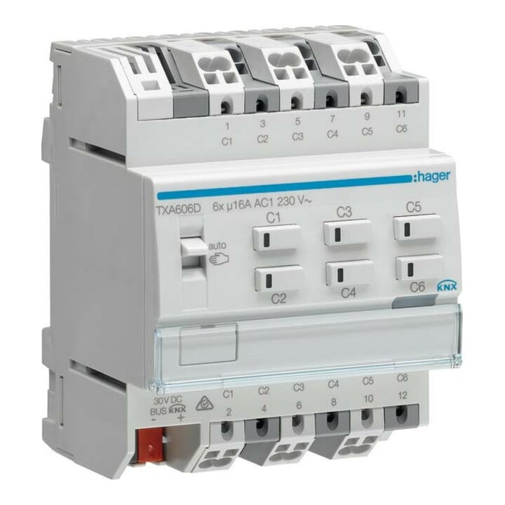 Hager Schalt-/Jalousieausgang KNX 6/3f,16A,C-Last TXA606D