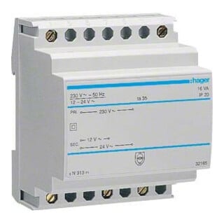 Hager Sicherheitstrafo 12V/1,33Ao.24V/0,67A ST313