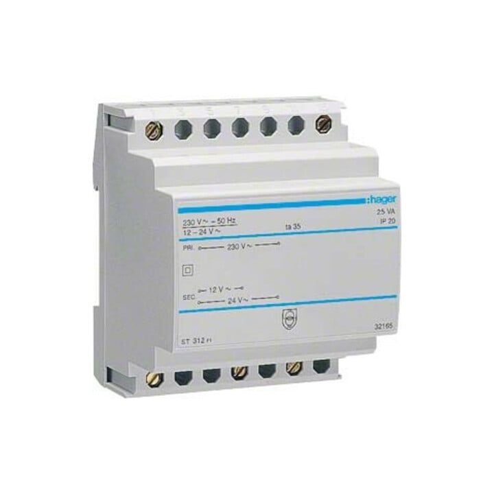 Hager Sicherheitstrafo 12V/2,08Ao.24V/1,04A ST312