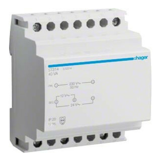 Hager Sicherheitstrafo 12V/3,33Ao.24V/1,67A ST314