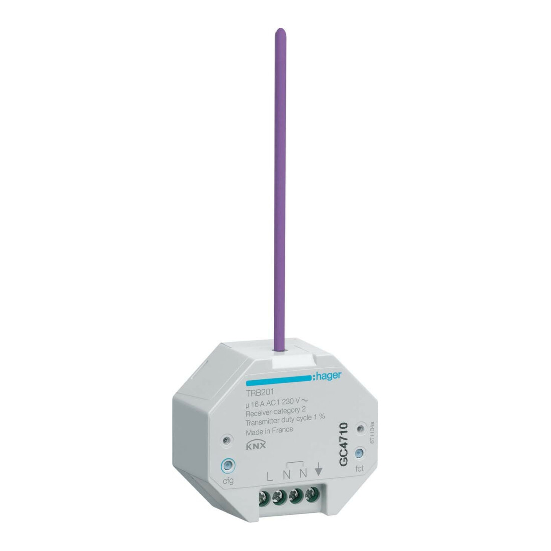 Hager Sortie KNX encastrée sans fil 1 voie, 16A, quicklink TRB201