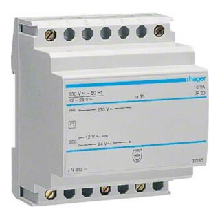 Hager Transformateur de sécurité 12V/1,33A ou 24V/0,67A ST313