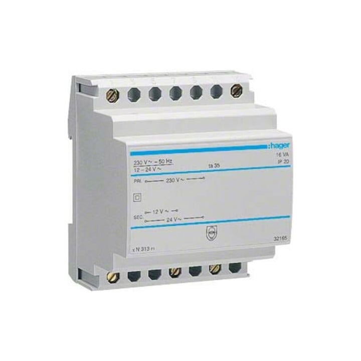 Hager Transformateur de sécurité 12V/1,33A ou 24V/0,67A ST313