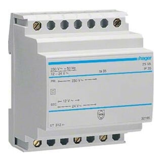 Hager Transformateur de sécurité 12V/2,08A ou 24V/1,04A ST312