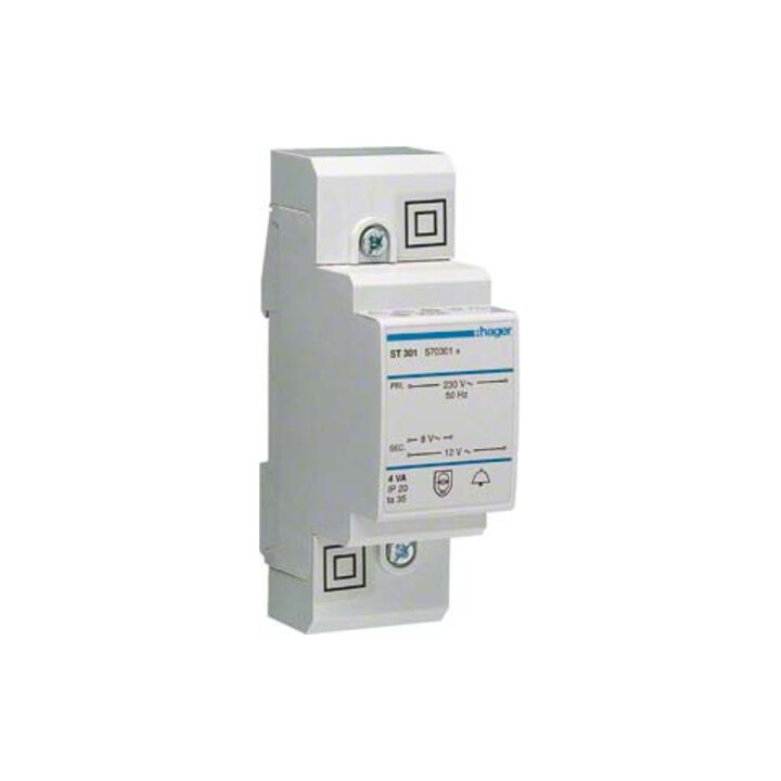 Hager Transformateur de sonnette 8V/0,5A-12V/0,33A ST301