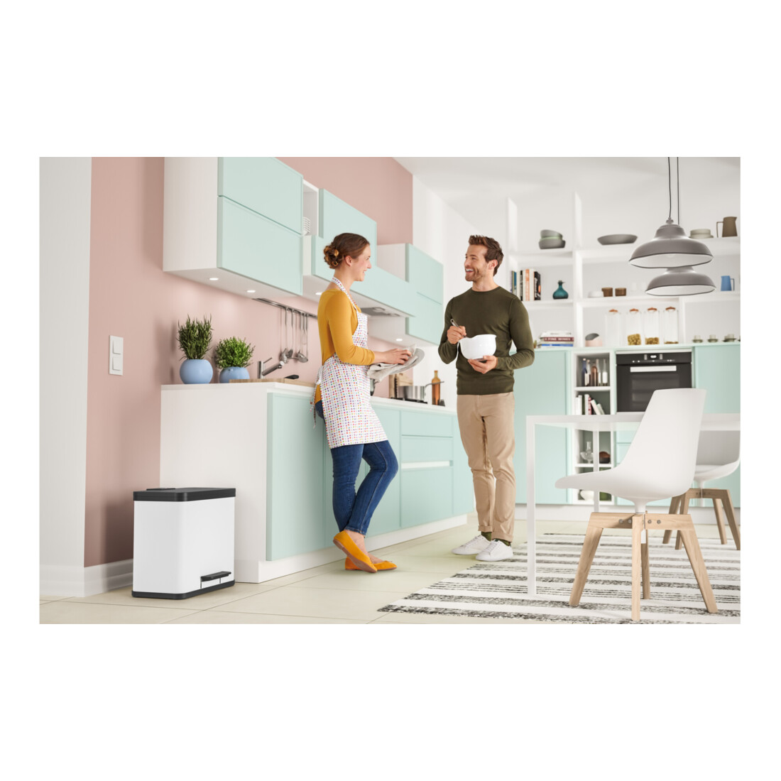 Hailo Öko duo Plus L, Poubelle à pédale, 17 + 9 ltr, blanc