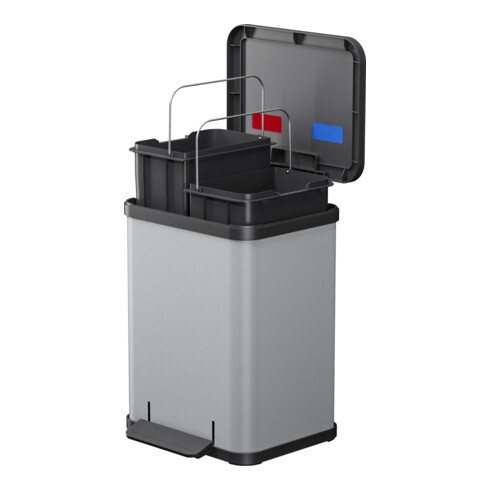 Hailo Öko duo Plus M, Poubelle à pédale, 2x9 ltr, argent