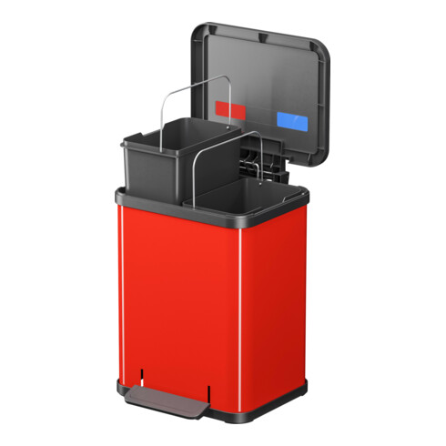 Hailo Öko duo Plus M, Poubelle à pédale, 2x9 ltr, rouge