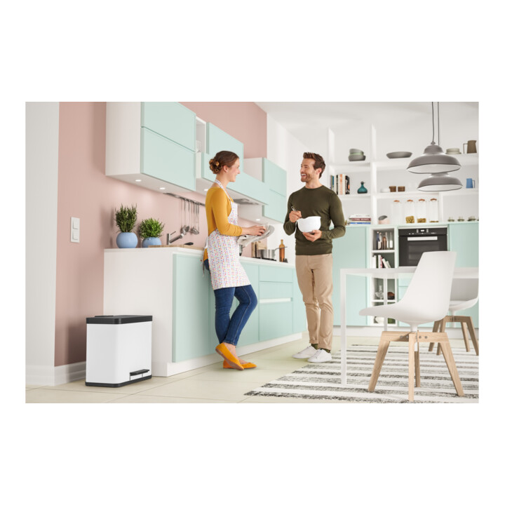 Hailo Öko trio Plus L, Poubelle à pédale, 3x9 l, blanc