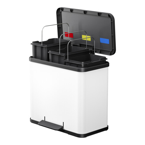 Hailo Öko trio Plus L, Poubelle à pédale, 3x9 l, blanc
