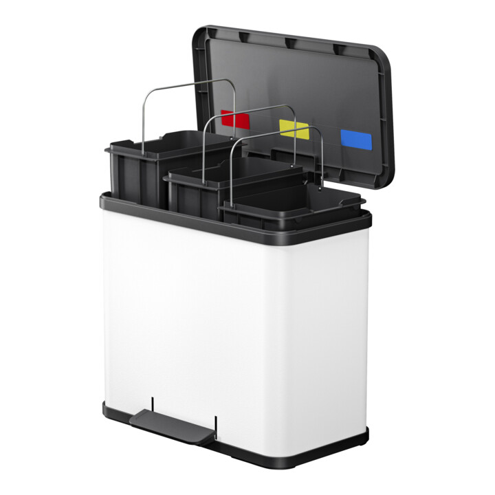 Hailo Öko trio Plus L, Poubelle à pédale, 3x9 l, blanc