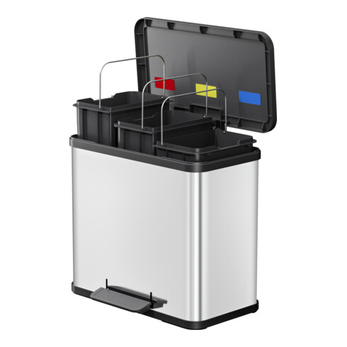 Hailo Öko trio Plus L, Poubelle à pédale, 3x9 l, inox
