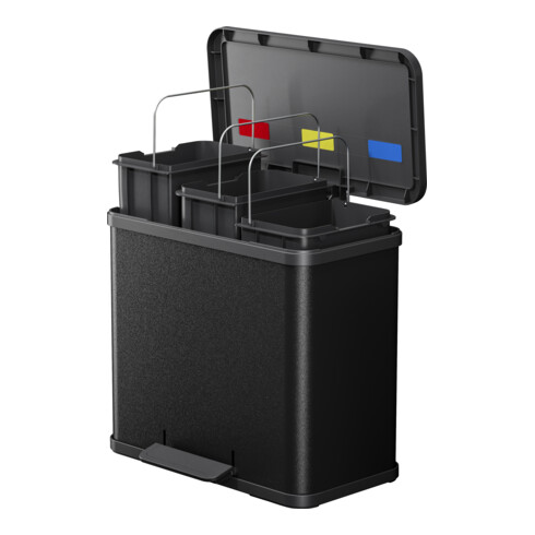 Hailo Öko trio Plus L, Poubelle à pédale, 3x9 l, noir