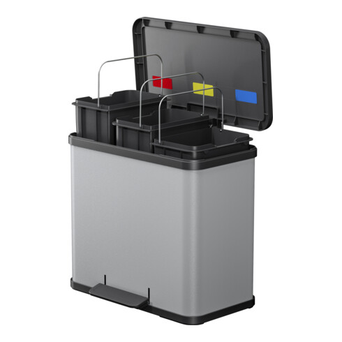 Hailo Öko trio Plus L, Poubelle à pédale, 3x9 ltr, argent