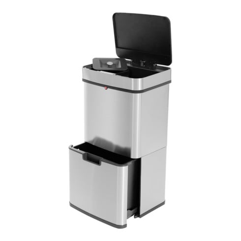 Hailo Öko Vario XL, Poubelle à capteur design, 25 + 25 + 4 ltr, inox anti-traces de doigts