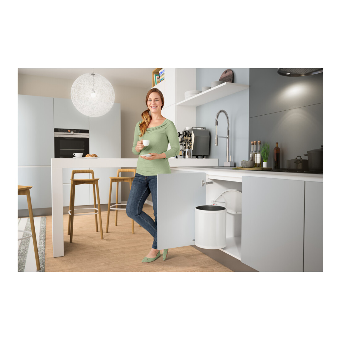 Hailo Compact-Box M, poubelle encastrable, 15 litres, blanc
